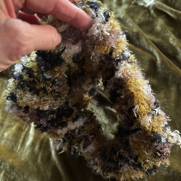 Hand Crafted silk and nylon stretch headband cowl green black mocha ivory Large - Picture 11 of 13